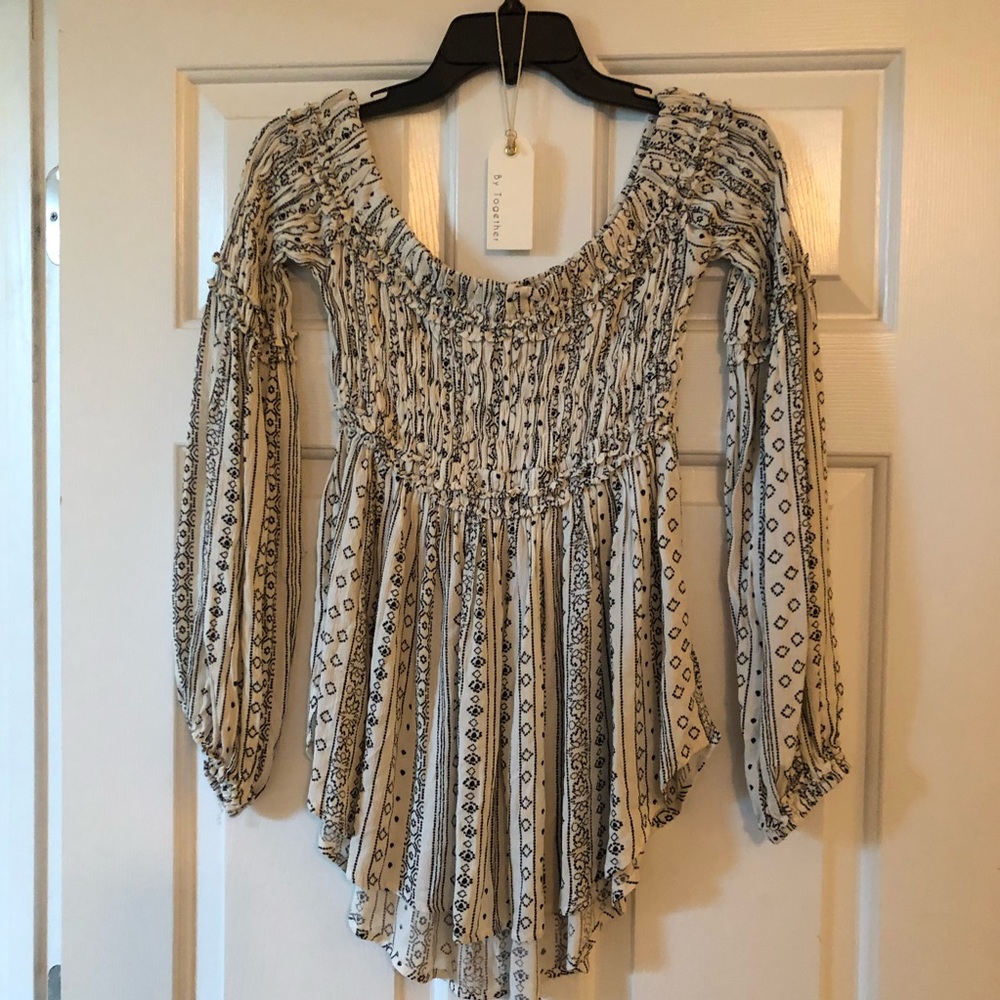 Black and white fun off shoulder blouse
